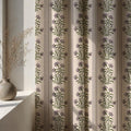 Block Print Floral Linen Curtain Panel, Purple Green Boho Drape, Indian Stripe Garden Print - Image 4