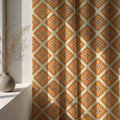 Tile Diamond Linen Curtain Panel, Terracotta Boho Drape, Folk Geometric Medallion Print - Image 4