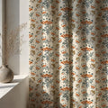Mughal Lotus Linen Curtain Panel, Terracotta Teal Boho Drape, Indian Folk Floral Repeat Print - Image 4