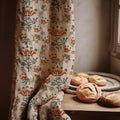 Mughal Lotus Linen Curtain Panel, Terracotta Teal Boho Drape, Indian Folk Floral Repeat Print - Image 1