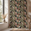 Dark Botanical Linen Curtain Panel, Moody Floral Boho Drape, Vintage Berry Garden Print - Image 5