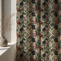 Dark Botanical Linen Curtain Panel, Moody Floral Boho Drape, Vintage Berry Garden Print - Image 1