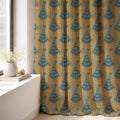 Art Nouveau Peacock Linen Curtain Panel: Vintage Blue Gold Botanical Drapes for Elegant Decor - Image 3