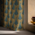 Art Nouveau Peacock Linen Curtain Panel: Vintage Blue Gold Botanical Drapes for Elegant Decor - Image 5