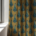 Art Nouveau Peacock Linen Curtain Panel: Vintage Blue Gold Botanical Drapes for Elegant Decor - Image 6