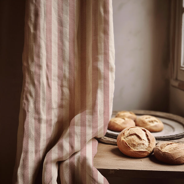 Pink Stripe Linen Curtain Panel: Soft Neutral Farmhouse Drapes for Cottage Decor
