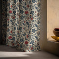 Vintage Botanical Linen Curtain: Beige Blue Red Floral Panel Farmhouse Boho Drapes - Image 2