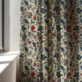Vintage Botanical Linen Curtain: Beige Blue Red Floral Panel Farmhouse Boho Drapes - Image 3