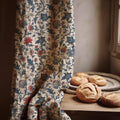 Vintage Botanical Linen Curtain: Beige Blue Red Floral Panel Farmhouse Boho Drapes - Image 1