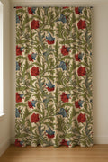 William Morris Style Linen Curtain: Beige Green Red Floral Panel Farmhouse Boho Drapes - Image 3