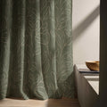 Minimal Botanical Linen Curtain Panel: Sage Green Leaf Drapes for Modern Farmhouse Decor - Image 3