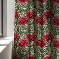 William Morris Style Linen Curtain Panel: Deep Red Floral Art Nouveau Drapes - Image 1