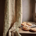 Vintage Stripe Linen Curtain Panel: Sage Green Botanical Drapes in French Country Style - Image 1