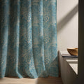 Blue Botanical Linen Curtain Panel: Vintage Floral Cottage Drapes for Farmhouse Window Decor - Image 5