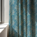 Blue Botanical Linen Curtain Panel: Vintage Floral Cottage Drapes for Farmhouse Window Decor - Image 1