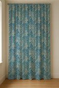 Blue Botanical Linen Curtain Panel: Vintage Floral Cottage Drapes for Farmhouse Window Decor - Image 3