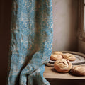 Blue Botanical Linen Curtain Panel: Vintage Floral Cottage Drapes for Farmhouse Window Decor - Image 2