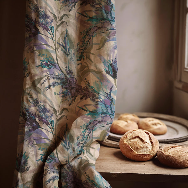 Lavender Botanical Linen Curtain: Purple Floral Cottagecore Drapes for Farmhouse Decor