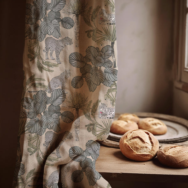 Leopard Jungle Linen Curtain: Tropical Safari Drapes for Modern Boho Decor