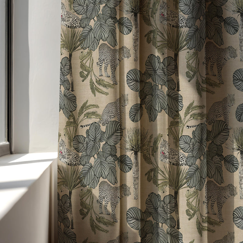 Leopard Jungle Linen Curtain: Tropical Safari Drapes for Modern Boho Decor