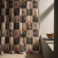 Botanical Checker Linen Curtain Panel, Pink Yellow Boho Drape, Wildflower Checkered Print - Image 6