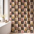 Botanical Checker Linen Curtain Panel, Pink Yellow Boho Drape, Wildflower Checkered Print - Image 4