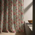 Jacobean Lotus Linen Curtain Panel, Pink Teal Botanical Boho Drape, Folk Floral Vine Print - Image 6