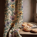 Vintage Floral Linen Curtain Panel: Pansy Botanical Drapes in Warm Neutral Farmhouse Style - Image 1