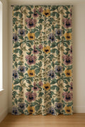 Vintage Floral Linen Curtain Panel: Pansy Botanical Drapes in Warm Neutral Farmhouse Style - Image 2