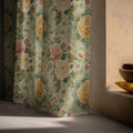 Vintage Chrysanthemum Linen Curtain Panel: Elegant Floral Drapes in Soft Pastel Cottage Style - Image 4