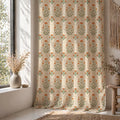 Mughal Arch Floral Linen Curtain Panel, Terracotta Sage Boho Drape, Indian Lattice Garden Print - Image 4