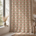 Art Deco Fan Linen Curtain Panel, Dusty Pink Olive Boho Drape, Ginkgo Scallop Print - Image 4