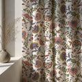 Jacobean Crewel Linen Curtain Panel, Colorful Boho Drape, Folk Floral Paisley Vine Print - Image 4
