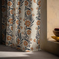 Ottoman Floral Linen Curtain Panel, Terracotta Navy Boho Drape, Folk Scroll Vine Print - Image 6