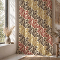 Baroque Scroll Linen Curtain Panel, Red Gold Boho Drape, Ornate Feather Vine Print - Image 4
