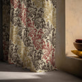 Baroque Scroll Linen Curtain Panel, Red Gold Boho Drape, Ornate Feather Vine Print - Image 6