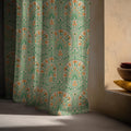 Ottoman Tulip Linen Curtain Panel, Mint Green Boho Drape, Mughal Medallion Floral Print - Image 5