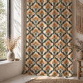 Ottoman Ogee Linen Curtain Panel, Black Orange Boho Drape, Mughal Trellis Floral Print - Image 5