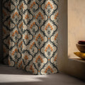 Ottoman Ogee Linen Curtain Panel, Black Orange Boho Drape, Mughal Trellis Floral Print - Image 6