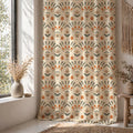 Scandinavian Folk Linen Curtain Panel, Terracotta Sage Boho Drape, Nordic Geometric Tulip Print - Image 5