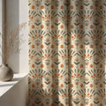 Scandinavian Folk Linen Curtain Panel, Terracotta Sage Boho Drape, Nordic Geometric Tulip Print - Image 4