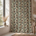 Paisley Leaf Linen Curtain Panel, Red Teal Boho Drape, Indian Vine Block Print - Image 4