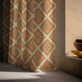 Tile Diamond Linen Curtain Panel, Terracotta Boho Drape, Folk Geometric Medallion Print - Image 5