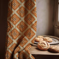 Tile Diamond Linen Curtain Panel, Terracotta Boho Drape, Folk Geometric Medallion Print - Image 1