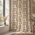 Mughal Lotus Linen Curtain Panel, Terracotta Teal Boho Drape, Indian Folk Floral Repeat Print - Image 5