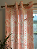 Mid Century Modern Linen Curtain: Orange Geometric Retro Panel - Image 1