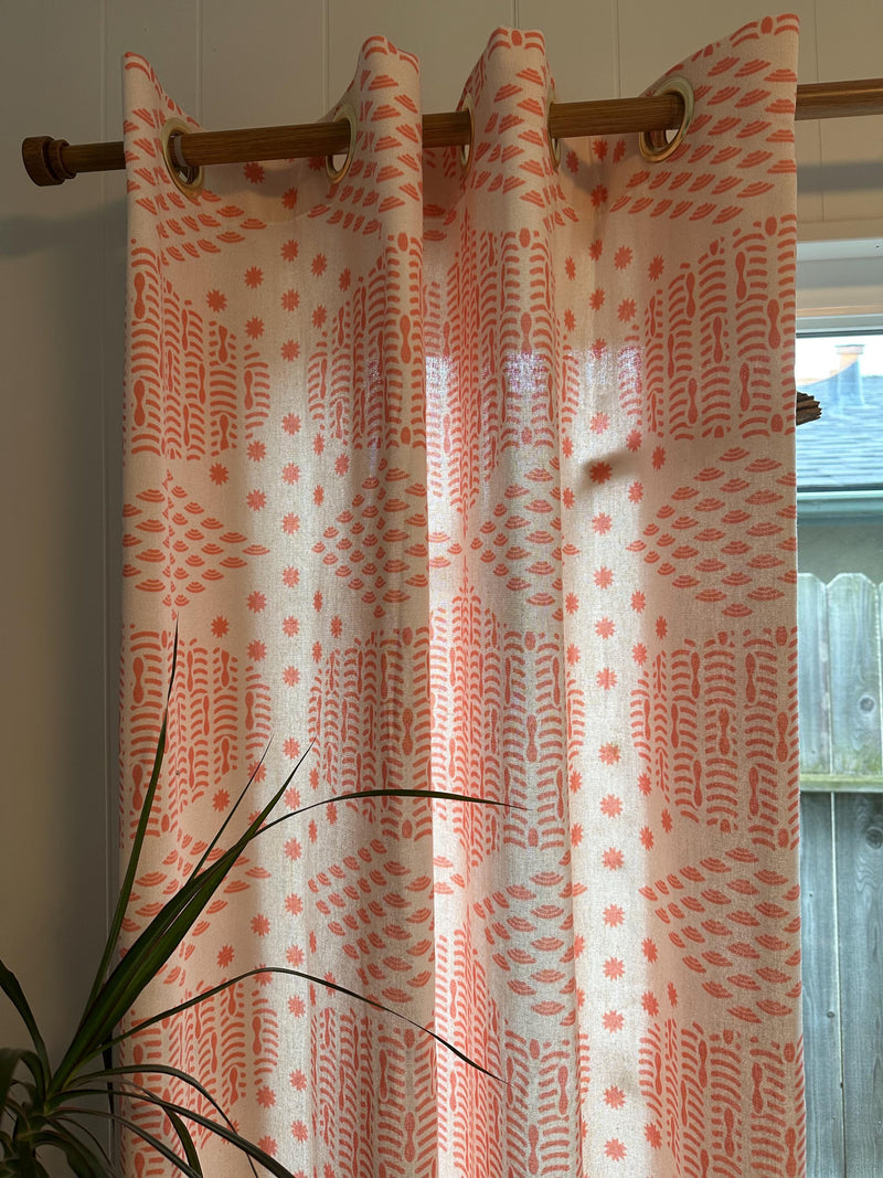 Mid Century Modern Linen Curtain: Orange Geometric Retro Panel