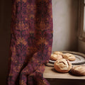 Vintage Damask Linen Curtain Panel, Deep Burgundy Boho Drape, Dark Floral Tapestry Print - Image 1