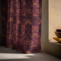 Vintage Damask Linen Curtain Panel, Deep Burgundy Boho Drape, Dark Floral Tapestry Print - Image 4