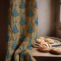 Art Nouveau Peacock Linen Curtain Panel: Vintage Blue Gold Botanical Drapes for Elegant Decor - Image 1